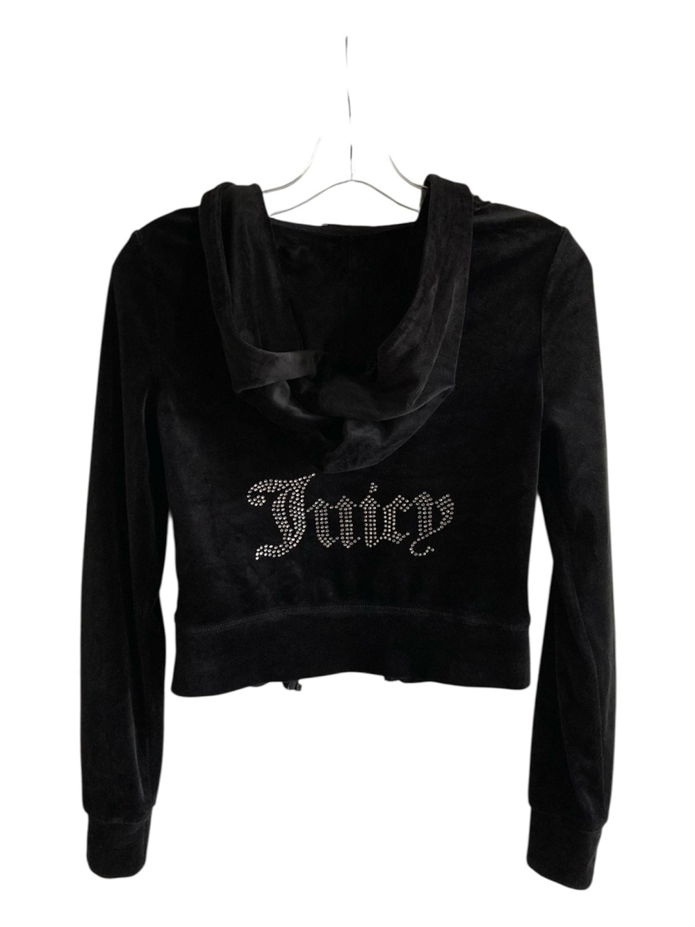 Juicy Couture XS Crystal rhinestone back logo Mcbling Baddie Glam Cropped Hoodie